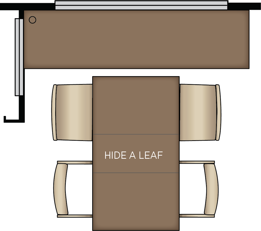 Combo Desk Dinette with Free Standing Hidden Leaf Table, Two Fixed and Two Folding Chairs