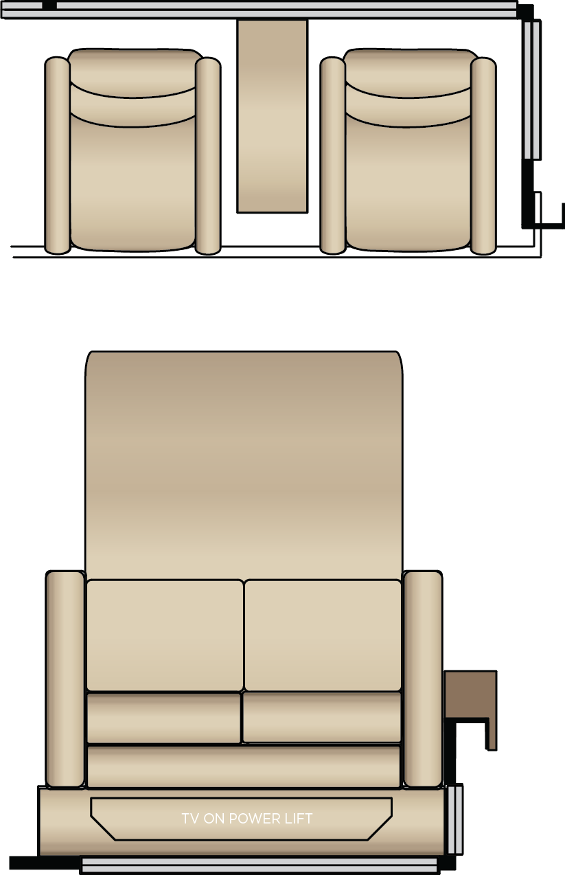Two Recliners with Reading Lights and Lampstand Replace Trifold Sofa, 74" Trifold Sofa Replaces Power Comfort Lounge Sofa (Floor Plan 4596)