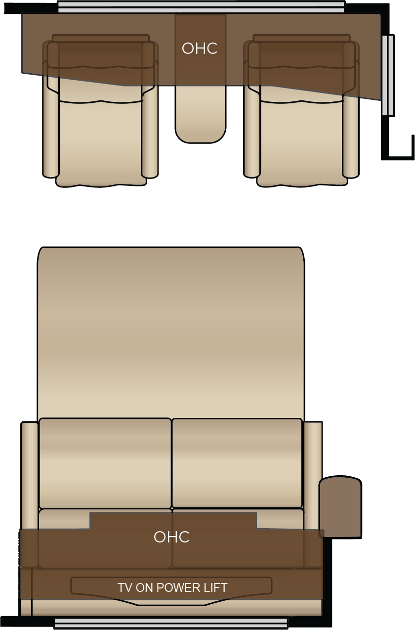 Two Recliners with Reading Lights and Lampstand Replaces Hide-A-Bed Sofa and 62" Trifold Replaces Jackknife Sofa